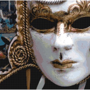 Venetian Mask Counted Cross Stitch Pattern Chart PDF Download by Stitching Addiction