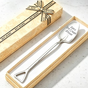 Custom Engraved Ice Cream Shovel Spoon with Box,Personalized Name Shovel Spoon Gift for Dad Grandpa Mom Papa, Unique Birthday Gift
