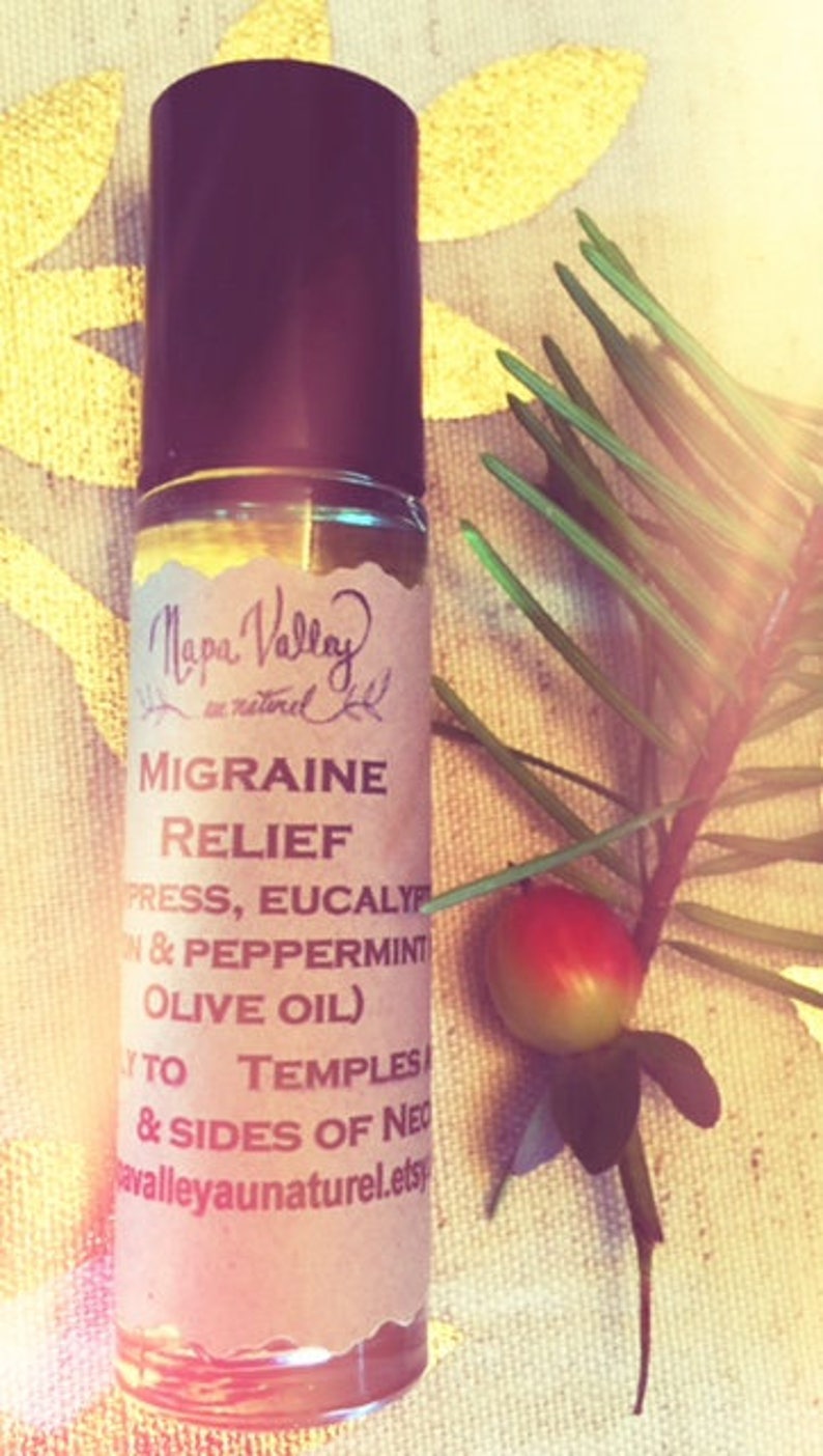 Migraine Relief Roll-On in 1/3 oz. glass bottle will be clear or amber image 1