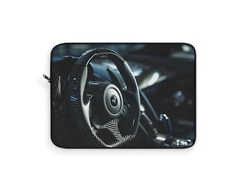 Funda para portátil de fibra de carbono Supercar / Bolsa para ordenador con forma de volante de carreras (13-15 pulgadas)