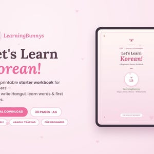 Learn Korean Workbook for Beginners Hangul Alphabet Tracing & Writing Practice Printable Korean Study PDF for Kids and Adults