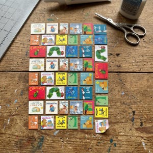 46 Children Book Cover Stickers | 1 Inch Toothpick Flag Toppers | 14 Unique Designs
