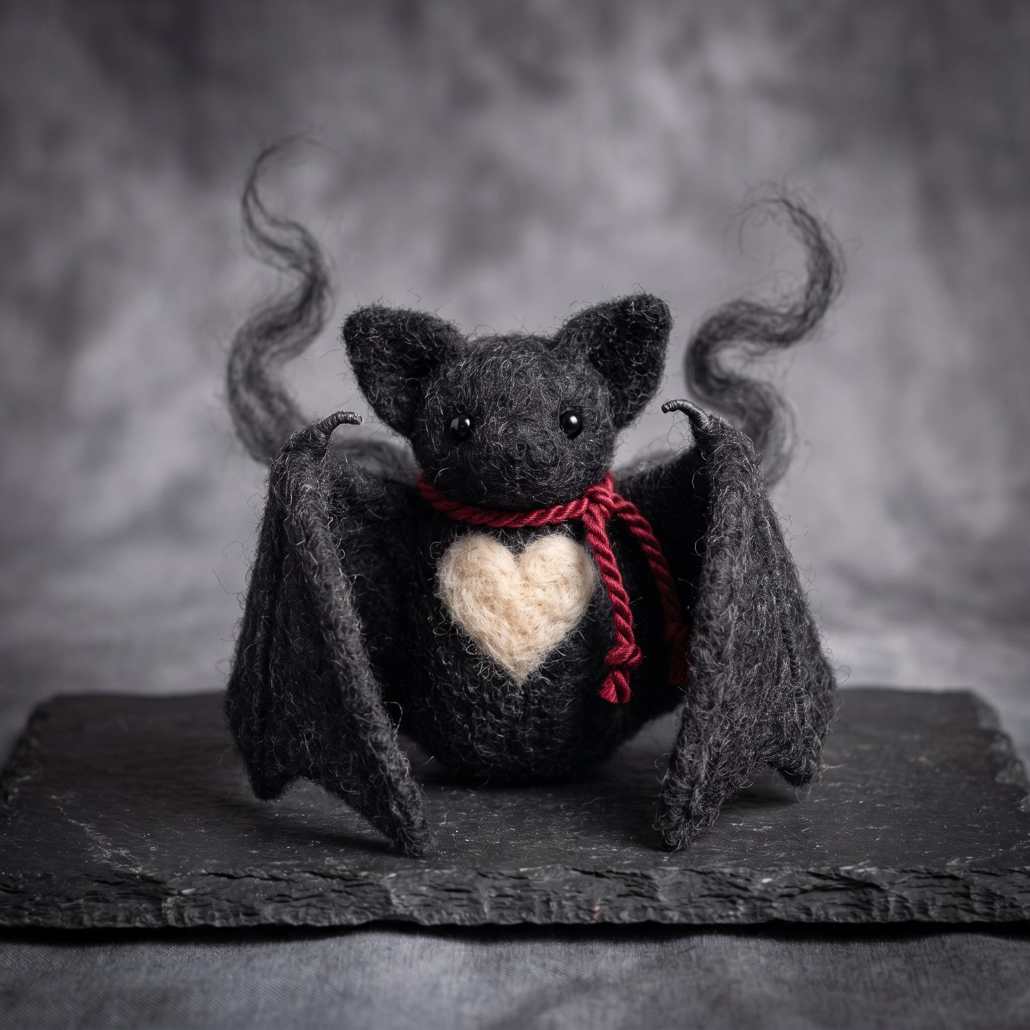 Handmade Needle Felted Gothic Bat Familiar, Wool Creature, Witchy Decor, Dark Cottagecore Oddity