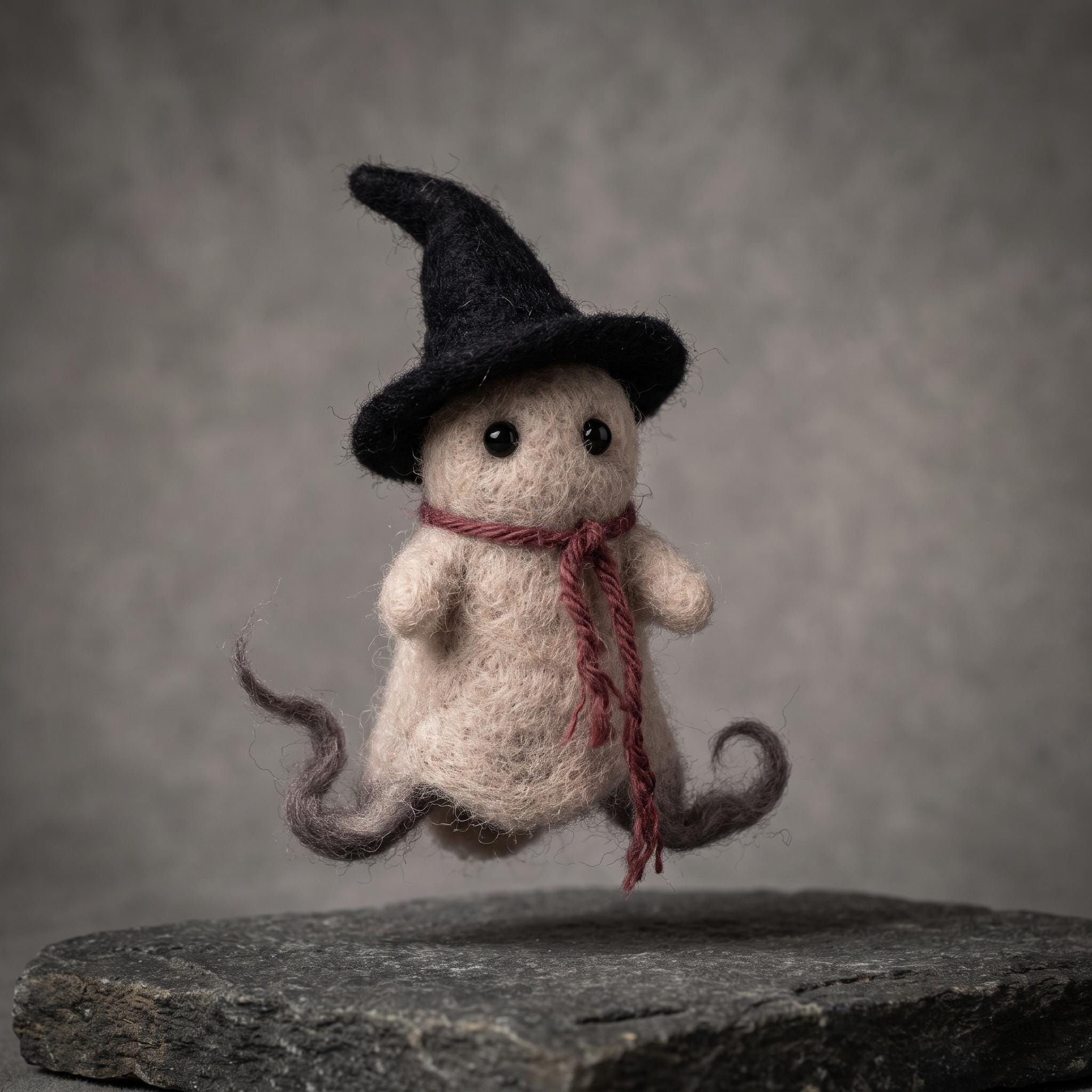 Needle Felt Ghost Witch Figurine, Gothic Wool Halloween Decor, Spooky Witchy Shelf Oddity