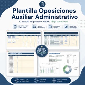 May include: A digital administrative assistant exam study template featuring four distinct sections: test records, syllabus planner, study calendar, and progress dashboard. The interface includes tables, charts, and progress tracking metrics for exam preparation.