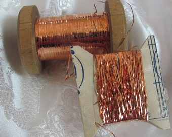 Antique Copper Real Metal Thread Tinsel Early Century France - 10 - 25 yards per bobbin - More Available and other types in my shop