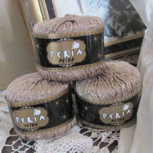 2 Skeins - Peria Petra // Beautiful Yarn Skeins Roll Cotton Blend - 50g 66 yards - Beige Taupe Gold  - Much more yarn in my shop!