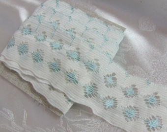 Delicate White and Blue Lace Trim - 35mm Wide - 3+ Yards Total - Vintage Original 1950s - Many others to choose from