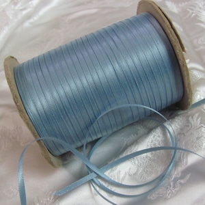 1/8&quot; French Blue Woven Satin Double Faced Ribbon 3mm // Polyester 25 35 50 Yards - More available and other colors to choose from