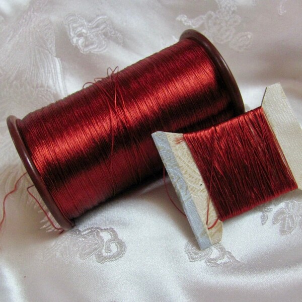 100% Silk // Antique Early Century Embroidery Floss Fiber Thread // Deep Red 20 40+ yards single or double strand // More Colors Available