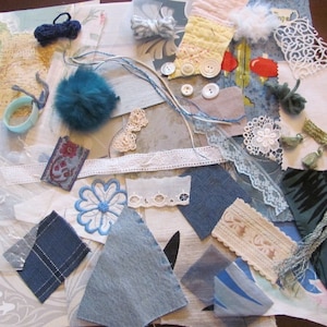 Slow Stitch Junk Journal Kit Lace Trims Textile & Paper Pieces - 40+ Different Antique Vintage Scraps Bundle Mixed Collage Crazy Quilt