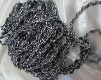 Black SIlver Metallic Scroll Gimp Woven Braided Trim Vintage // 7mm -  3 Yards per // Many others to choose from in my shop!!