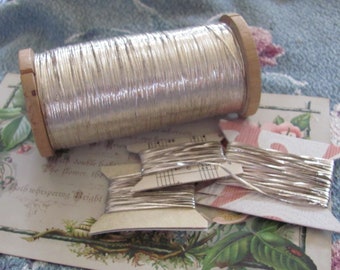 Amazing French Flat Silver Metal Thread Early Century Antique - Choose your length - Many others to choose from in my shop