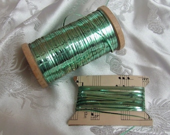 Silvery Green Embossed Tinsel French Antique 19th Century - Real Metal Flat Thread Fly Tying Fishing Lure Making - Your choice of length