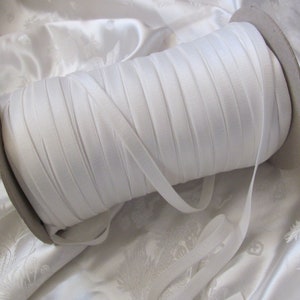 White ELASTIC Trim Satin Faced Bra Strap Waist Band Mask 3/8 Inch 10mm Wide 5 10 25 Yards More Available image 1