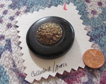 Large Art Deco Plastic Celluloid Brass Shank Button 42mm // Antique Vintage Collectible Buttons // Many more to choose from