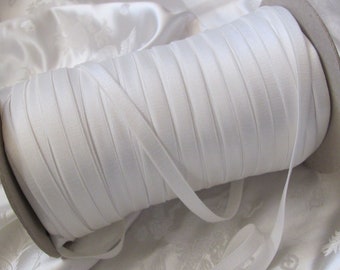 White ELASTIC Trim Satin Faced Bra Strap Waist Band Mask -  3/8" Inch 10mm Wide - 5 - 10 - 25 Yards - More Available!