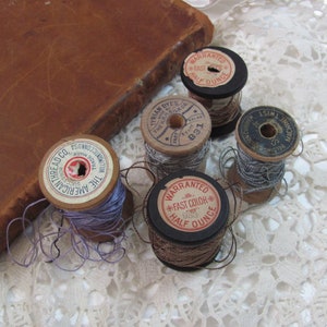 5 Silk Thread Wooden Spools - Antique 19th Century Embroidery Knitting Crocheting - Hemingway Belding Carlson Pure Silk Threads