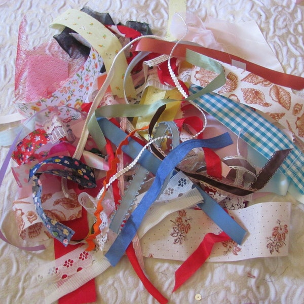 Grab Bag Bundle Ribbons Laces - Assorted Colors Types Vintage Modern 60+ Different Pieces in Each Bag