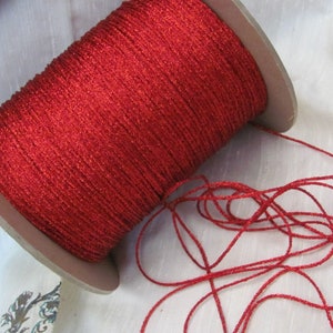 Red Metallic Glitter Braided Soft Yarn Vintage Original - 5 Yards - More available
