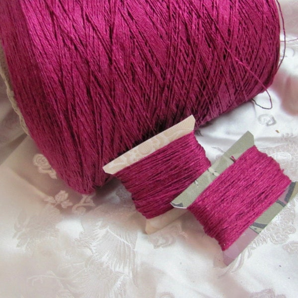 Swiss Linen Thread // Vintage Embroidery Thread 100% Natural Linen Bright Magenta Pink Dyed // 20-50-100 yards - More Available