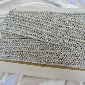 Silver Metallic Scroll Gimp Woven Trim  European Vintage -  1.5&quot; Inch 25mm Wide - price is per yard - More Available!
