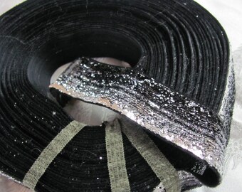 Black Silver Sparkly Metallic Ribbon - 1" Inch 24mm Wide - 8 Yards Total // Antique Threads Trims Laces & More