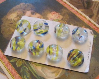 Set of 8 Clear Colored Czech Glass Marble Style Buttons Shank 17mm // Antique Vintage Collectible Buttons // Many more to choose from