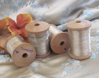Spool Metal Thread Antique French Early Century Silver 1 Ply Metal Thread Wooden Spool France Germany