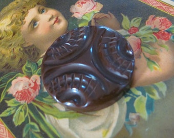 Beautiful Brown Bakelite Carved Art Deco Button or Brooch Lapel Pin or Pendant 42mm // Antique Vintage Collectible Buttons // Many more