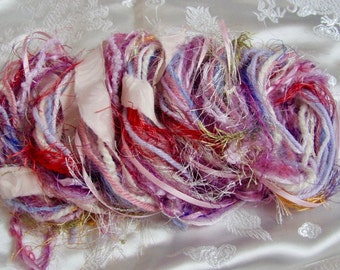 PINK Ribbon Yarn Bundle Lot Assorted Novelty Fancy Premium Fibers Mixed Media Journal Slow Stitch Weaving Art // 26 yards total sampler