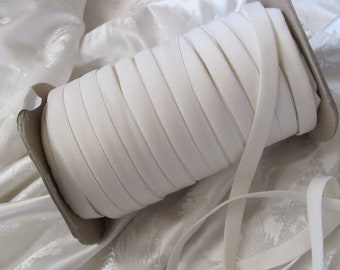 White ELASTIC Trim Satin Faced Bra Strap Waist Band Mask -  1/2" Inch 12mm Wide - 5 - 10 - 25 Yards - More Available!