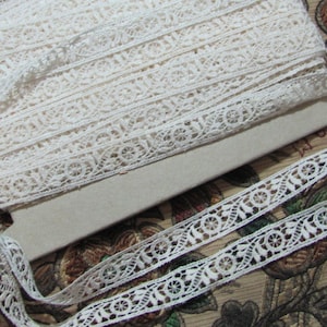 Encaje francés antiguo blanco delicado para costura - 14 mm de ancho - 3 yardas cada uno
