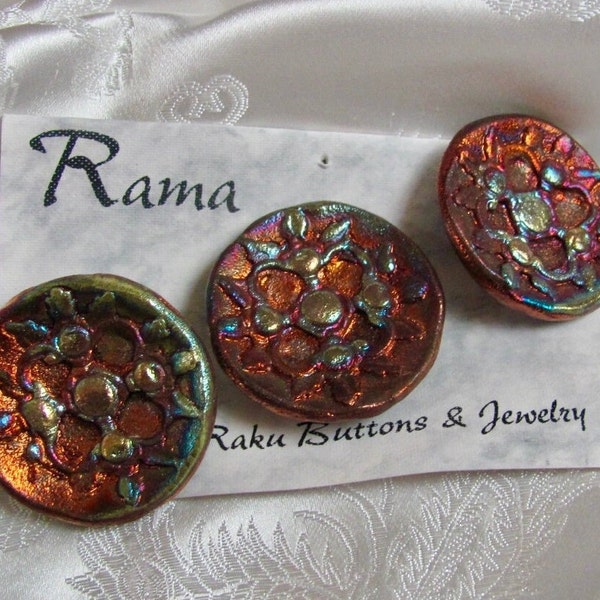 Set of 3 Amazing Handmade Rama Raku Ceramic Shank Buttons 34mm // Vintage Collectible Buttons // Many other buttons to choose from