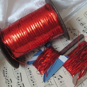 Red Metallic Embroidery Sewing Fly Tying Thread Tinsel Lurex Mylar // 25 yards or more - Many others and more colors available in my shop!