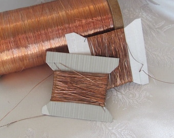 Antique French 19th Century Copper Real Metal Thread Thin Fine France - 10 - 25 - 50 yards per bobbin - More Available