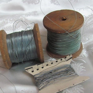 Unique Textured Wire // Antique French 19th Century - Blue Silver Real Metal Thread Wire Fly Tying Lure Making // 5+ yards Made in France