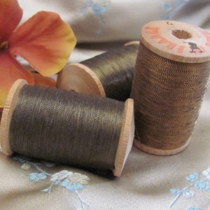 Metal Thread Spool Antique French Dark Gold or Bronze 1 Ply Metal Thread Wooden Spool - More available in my shop
