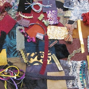 Slow Stitch Junk Journal Kit Lace Trims Textured Fabric Textile Pieces - 55+ Different - Antique Vintage Scraps Bundle Collage Crazy Quilt