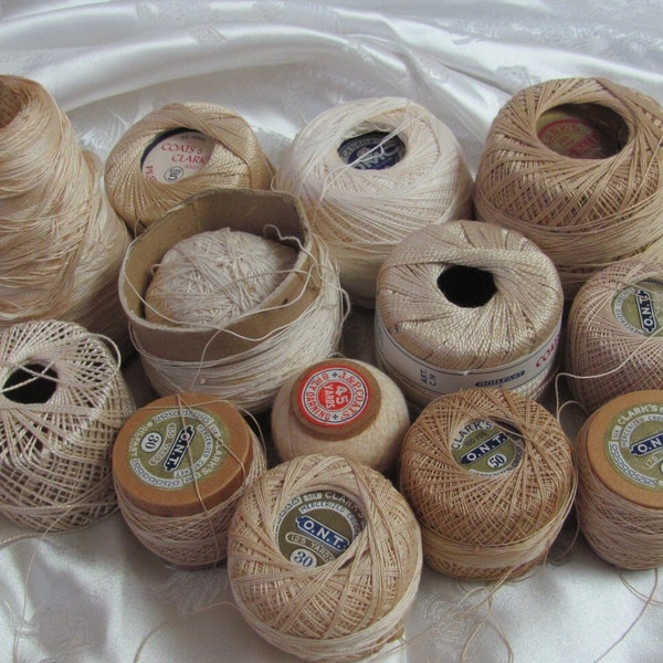 Lot of 13 // Cotton Doily Thread Balls // Assorted Shades Sizes Spools for Crocheting Tatting Doilies Embroidery Beading Yarn String