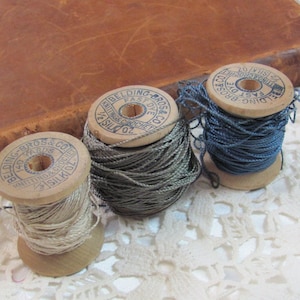 3 Silk Thread Wooden Spools - Antique Early Century Embroidery Knitting Crocheting - Carlson Currier Belding Pure Silk Threads