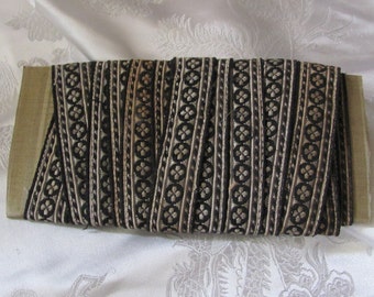 Ruban passementerie en tissu jacquard tissé noir brodé 15 mm 1/2" de large - 4 yards - Original vintage