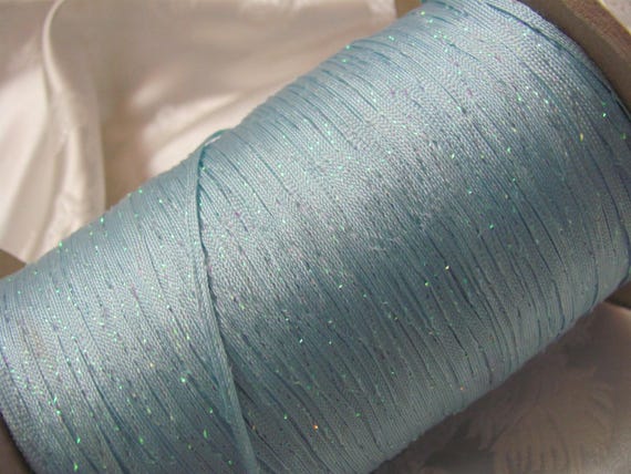 スモック　moca×ribbon  サイズ120 Mokuba Knitting Tape 2mm // Light Blue Sparkly Woven Satin Double
