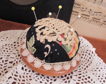 Handmade Pin Cushion made with Wood and Antique Doily Lace - Others available in my shop