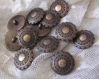 Bronsbruna plastgjutna knappar 22 mm skaftformad metallfiligran-look // Antika vintage retroknappar // Din valmöjlighet antal
