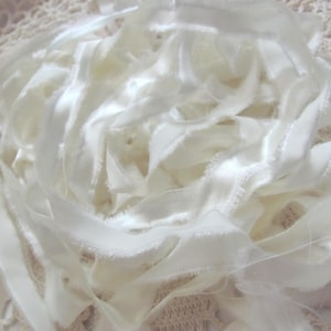 3 Off White Silky Satin Hand Torn Strips Ribbon Frayed Edge Fabric 10mm x 42" Long Each   *Free Letter Rate Shipping*
