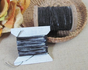 Dark Gray Real Metal Tinsel Thread Flat Textured Embossed Bullion - Antique 19th Century Made in France - Ribbonwork Fly Tying Lure Making