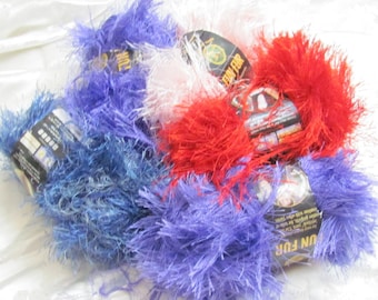 5 Skeins Lion Brand Fun Fur Yarn - 1.75oz 50g // Rojo Púrpura Violeta Indigo Azul Suave Rosa Especial Hilos Pestañas Fuzzy Novedad