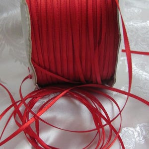 Red Rayon Satin Ribbon 3mm Wide Small Scale Tiny Ribbons // 10 Yards or more // Other colors available // Vintage Sewing Supplies