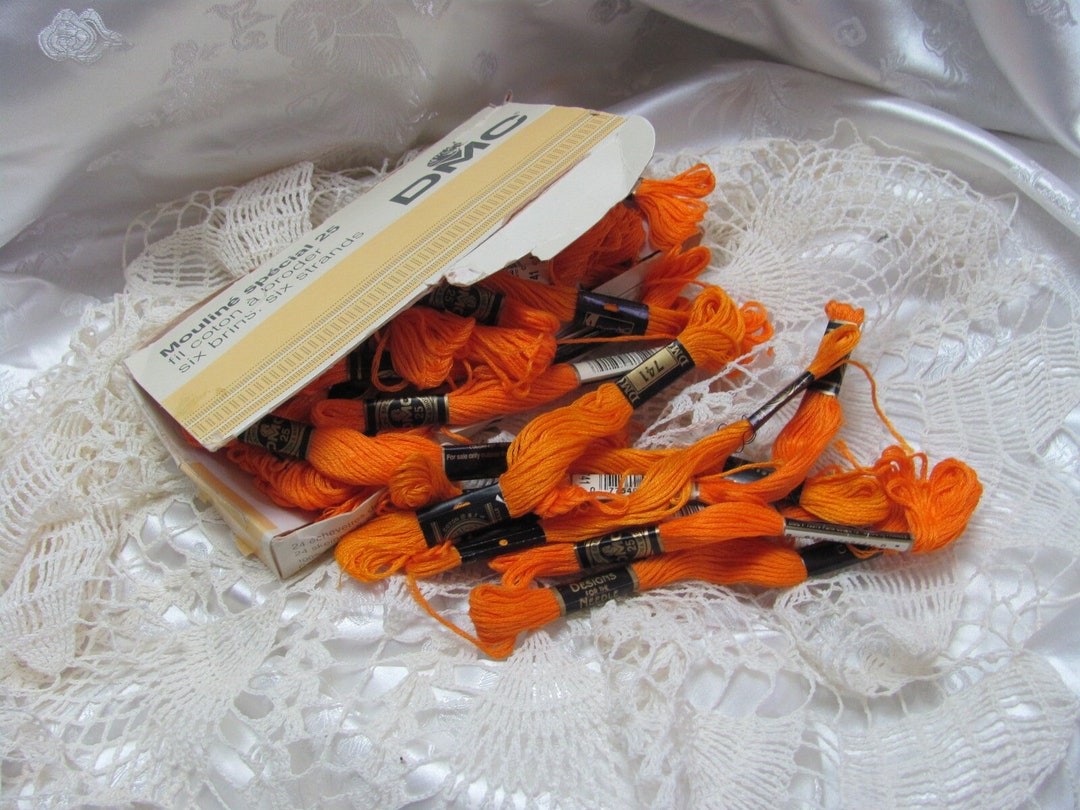 6 Orange 741 DMC Floss 25 Mouline Special 6 Strands Cotton Yarn Thread ...